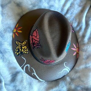 Hand painted butterfly fedora hat